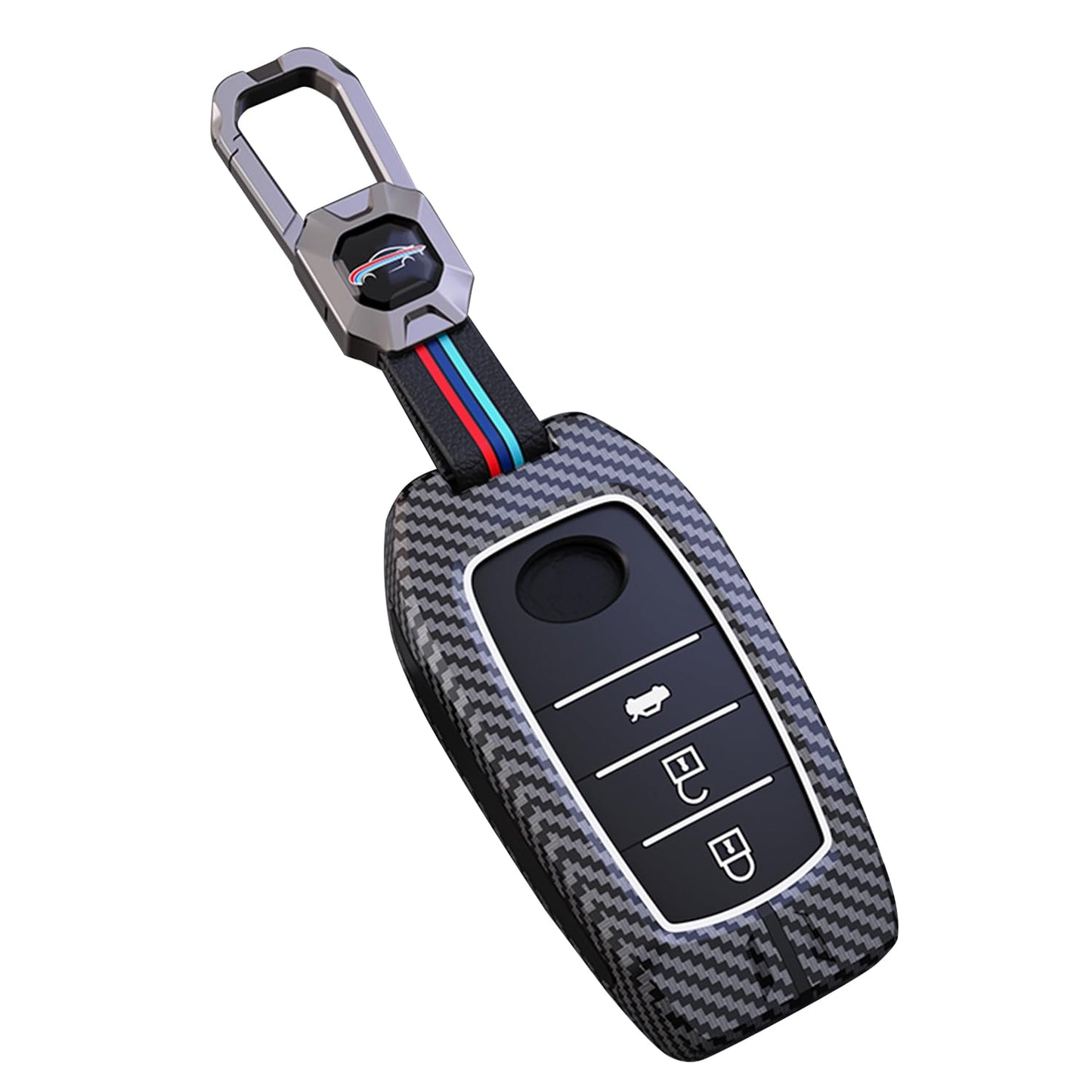 Toyota|Fortuner|Hycross Innova Luxury Premium Metal Carbon Fiber Black Soft Silicon Car Key Key Case With Key Chain (3 Button)