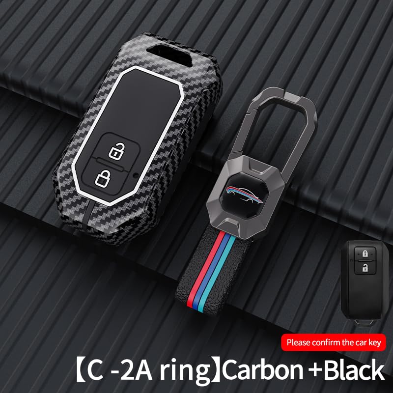 Suzuki Baleno | Grand Vitara Brezza | Jimmy | XL6 | Ertiga | Fronx Luxury Premium Metal Carbon Fiber Black Soft Silicon Smart Car Key Cover Key Case With Key Chain( 2 buttons )