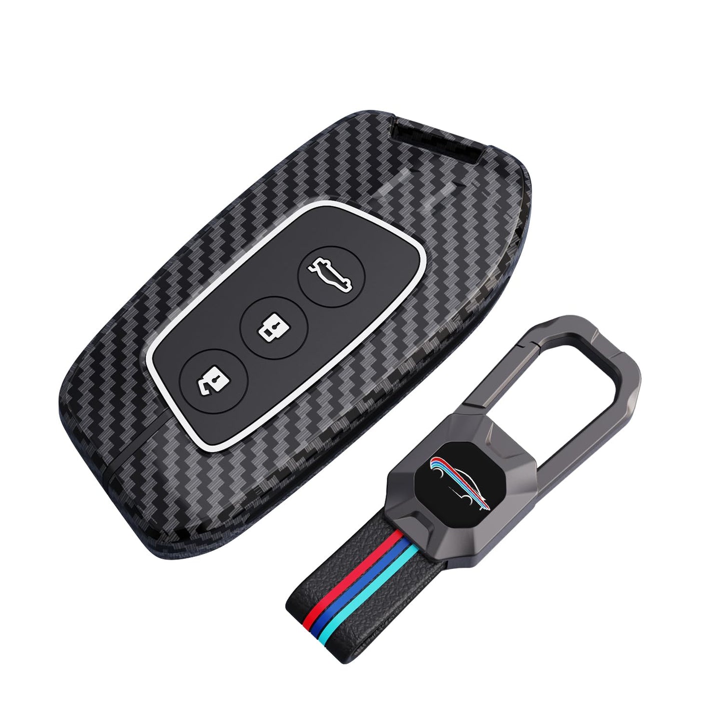 MG Hector 2023 | Windsor EV & EV PRO Luxury Premium Metal Carbon Fiber Black Soft Silicon Smart Car Key Cover Key Case With Key Chain ( 3 Button )