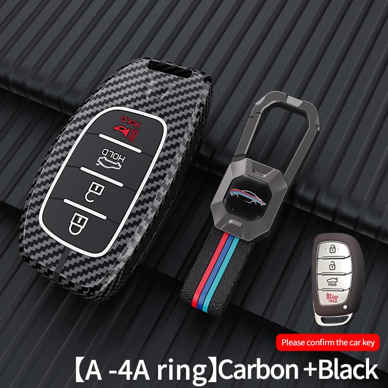 Hyundai Creta 2020-2023 | Venue,Al Cazar Luxury Premium Carbon Fiber Black Soft Silicon Car Key Cover Key Case With Key Chain ( 4 buttons )