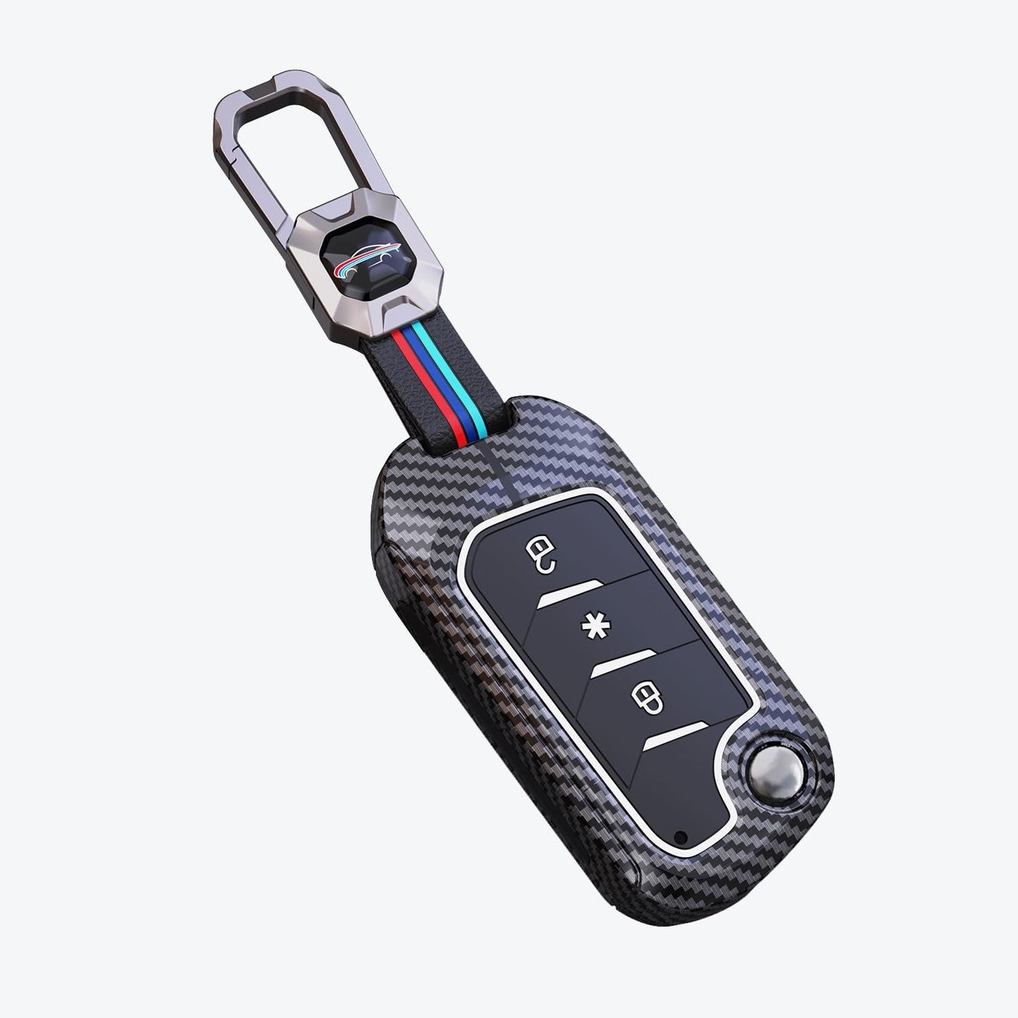 XUV 700 | Thar | Scorpio - N 2023 | 3XO | Bolero Luxury Premium Metal Carbon Fiber Black Soft Silicon Smart Key Cover Key Case With Key Chain ( 3 buttons )