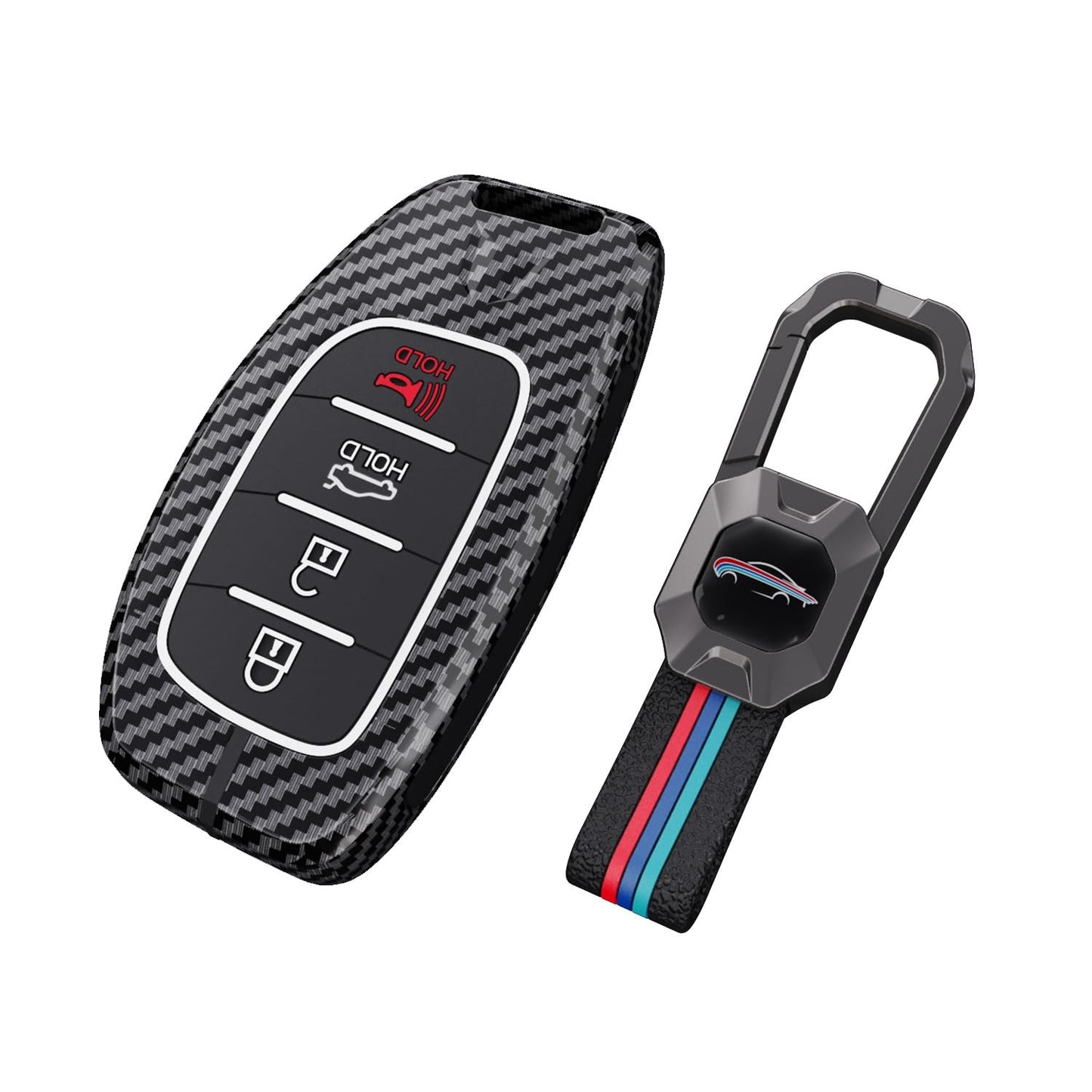 Hyundai Creta 2020-2023 | Venue,Al Cazar Luxury Premium Carbon Fiber Black Soft Silicon Car Key Cover Key Case With Key Chain 4 buttons