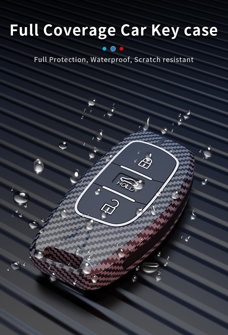 Hyundai Creta 2020-2023 | Venue,Al Cazar Luxury Premium Carbon Fiber Black Soft Silicon Car Key Cover Key Case With Key Chain 4 buttons