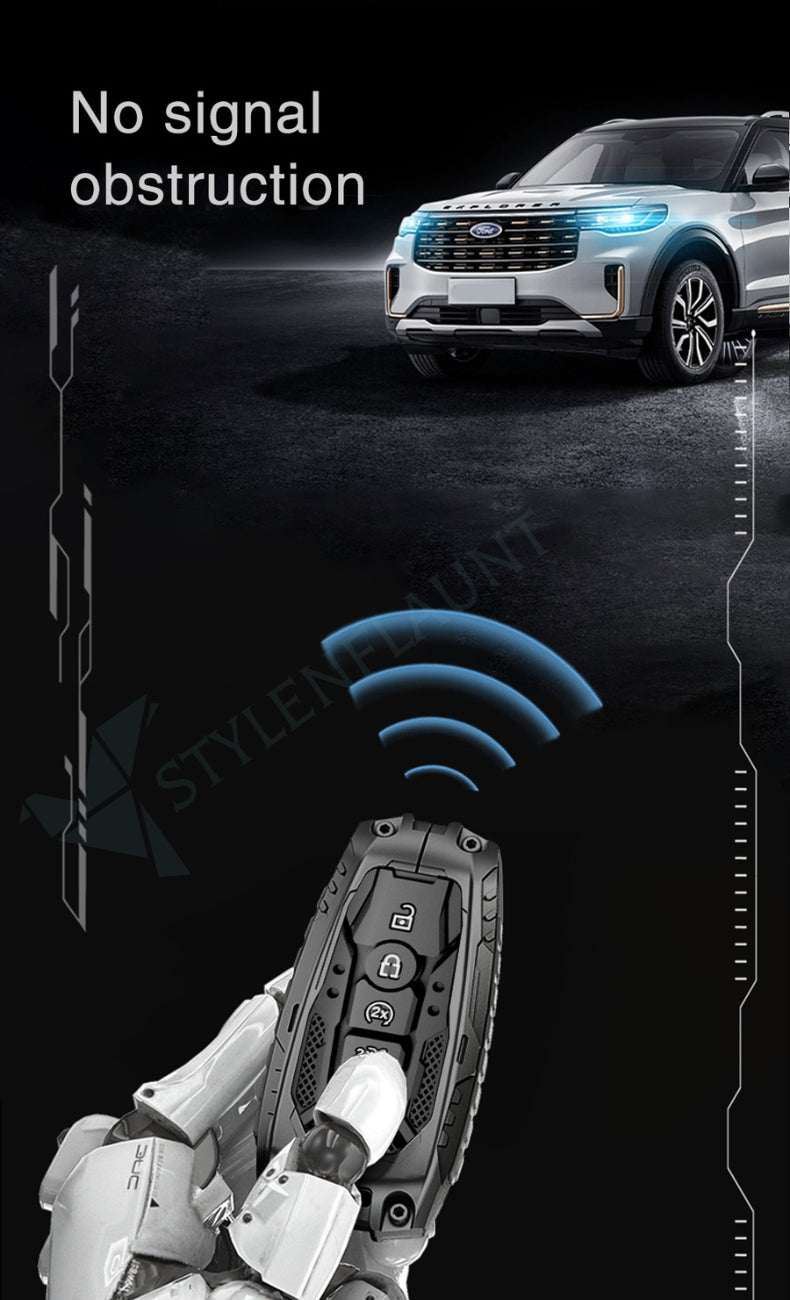 Ford Explorer 2025 | F-150 Raptor 2025 | Mustang | F-450 | F-550 | Escape Luxury Premium Transformer Series Metal Black Soft Sillcon Smart Car Key Cover Key Case With Key Chain (5 buttons)