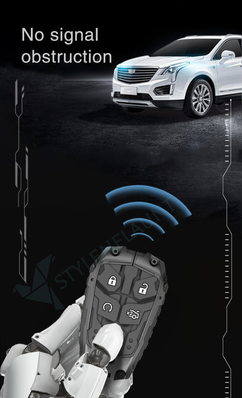 Cadillac 2015-2019 Escalade | CTS | SRX | XT4 | XT5 | XT6 | XTS | ATS Luxury Premium Transformer Series Metal Black Soft Sillcon Smart Car Key Cover Key Case With Key Chain (5 buttons)