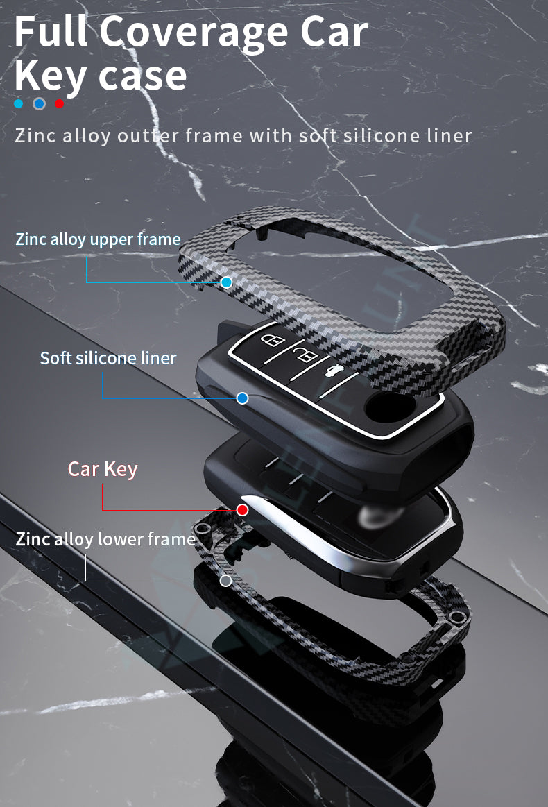 TOYOTA Land Crushier 2024 | Tundra SR5 2025 | Grand Highlander 2025 | Tacoma 2025 | Corolla 2025& | Camry 2025 Luxury Premium Carbon Fiber Black Soft Silicon Car Key fob Cover Key Case With Key Chain ( 4 buttons )