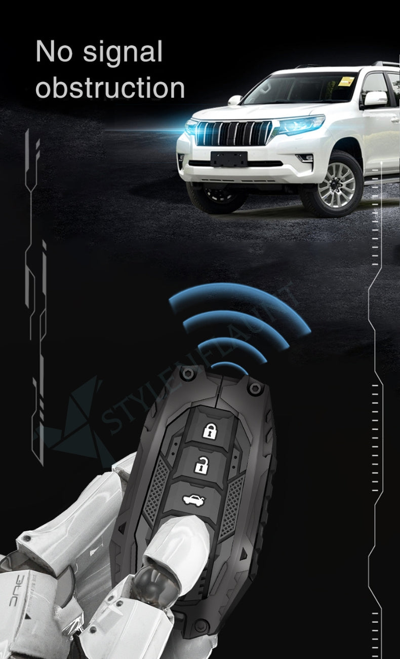 Toyota Land Crushier 2024|Tundra SR5 2025|Grand Highlander 2025|Tacoma 2025|Corolla 2025|Camry 2025 Luxury Premium Transformer Series Metal Black Soft Sillcon Smart Car Key Cover Key Case With Key Chain (4 buttons)