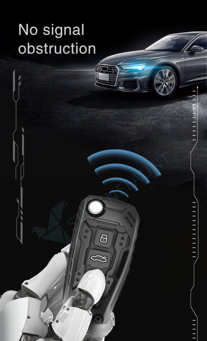 Audi Q3 Flipkey Metal Luxury Transformer Series Metal Black Soft Sillcon Smart Car Key Cover Key Case With Key Chain( 3 Button )