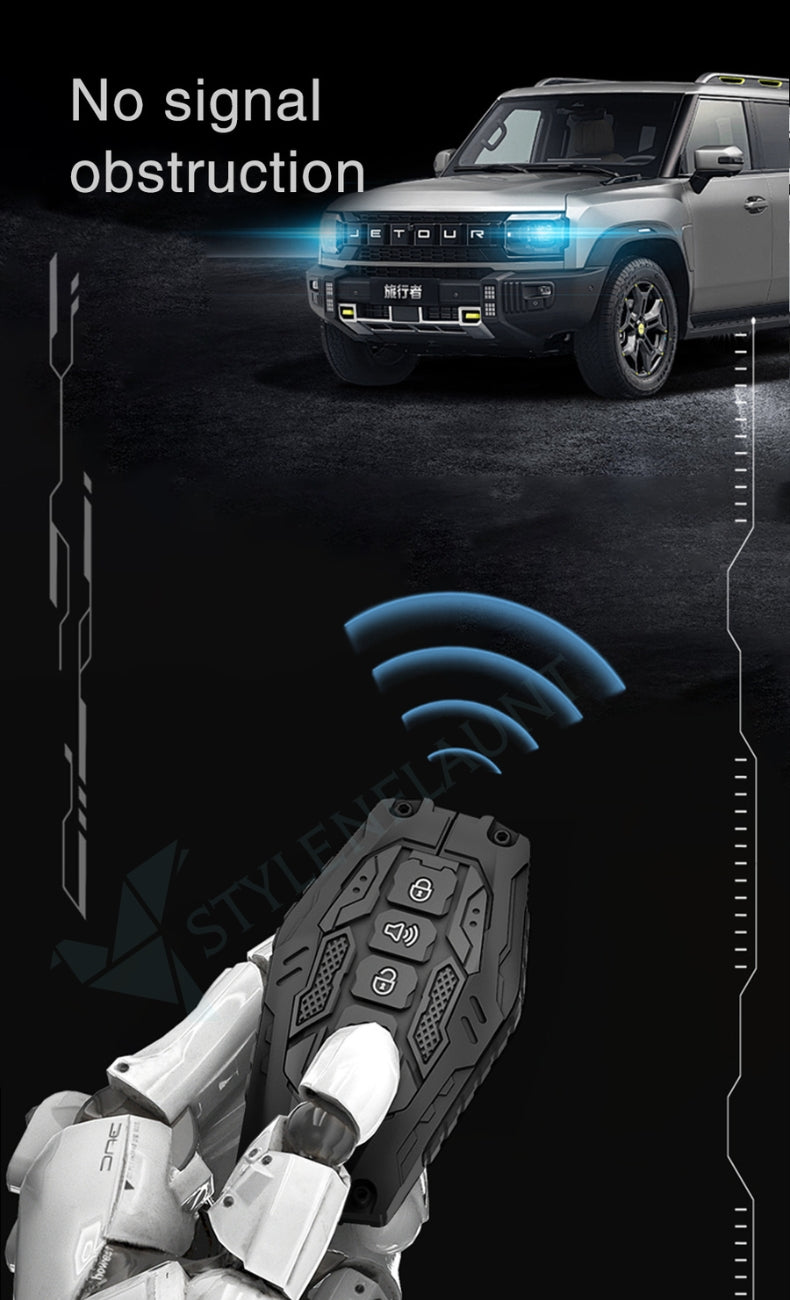 Jetour X70 Plus Luxury Premium Transformer Series Metal Black Soft Sillcon Smart Car Key Cover Key Case With Key Chain (4 buttons)
