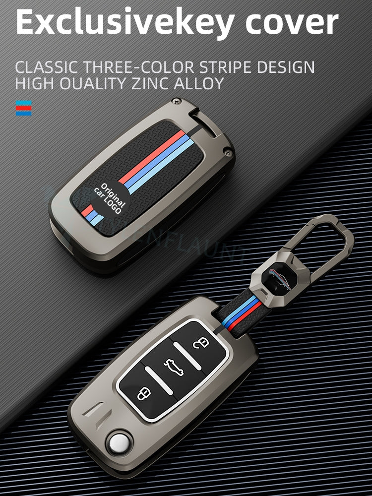 Volkswagen Polo | Jetta Luxury Premium Metal Smart Car Key Cover Key Case With Key Chain ( 3 Button ) Flipkey