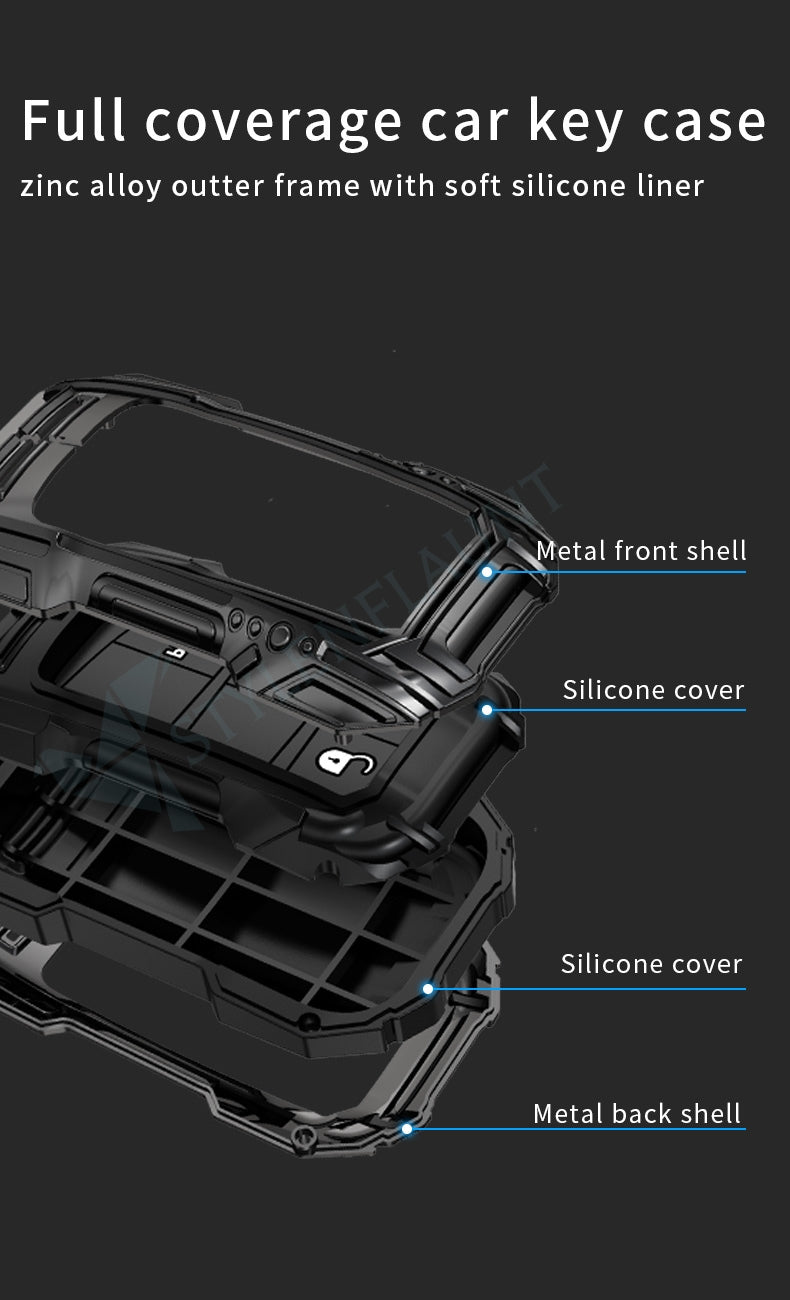 Jeep Compass Luxury Premium Beast Metal Smart Car Design Key Cover Key Case With Key Chain (4 buttons)