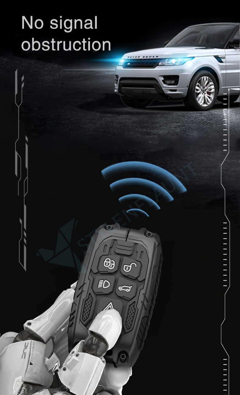 Land Rover Velar, Defender, Discovery Sport Luxury Premium Transformer Series Metal Black Silicone Smart Car Key Cover Case with Key Chain | 5-Button