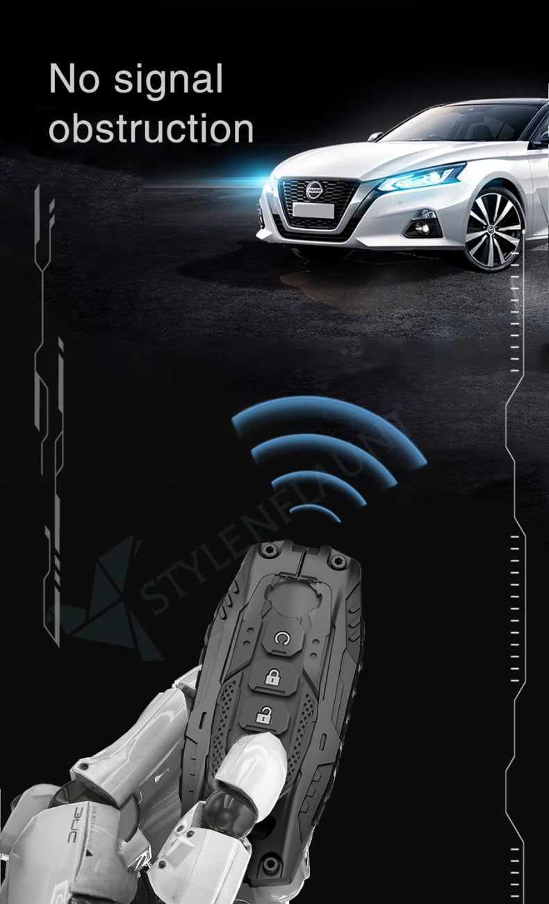 Nissan Rouge | Sentra | Pathfinder | Kicks Luxury Premium Transformer Series Metal Black Soft Sillcon Smart Car Key Cover Key Case With Key Chain (4 buttons)