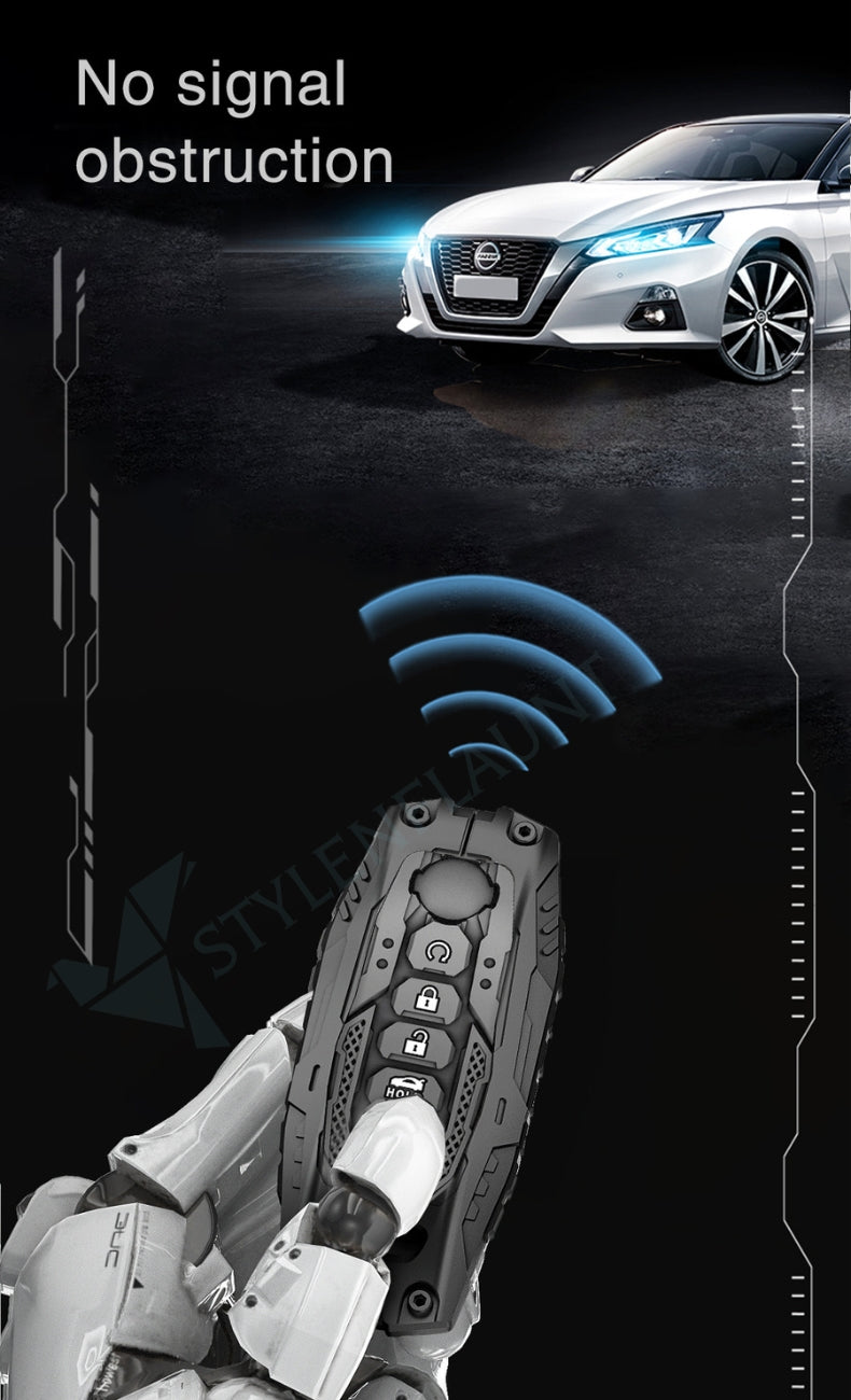 Nissan Patrol 2025| Sentra 2025|Rogue 2025|Pathfinder 2025 Luxury Premium Transformer Series Metal Black Soft Sillcon Smart Car Key Cover Key Case With Key Chain (5 buttons)
