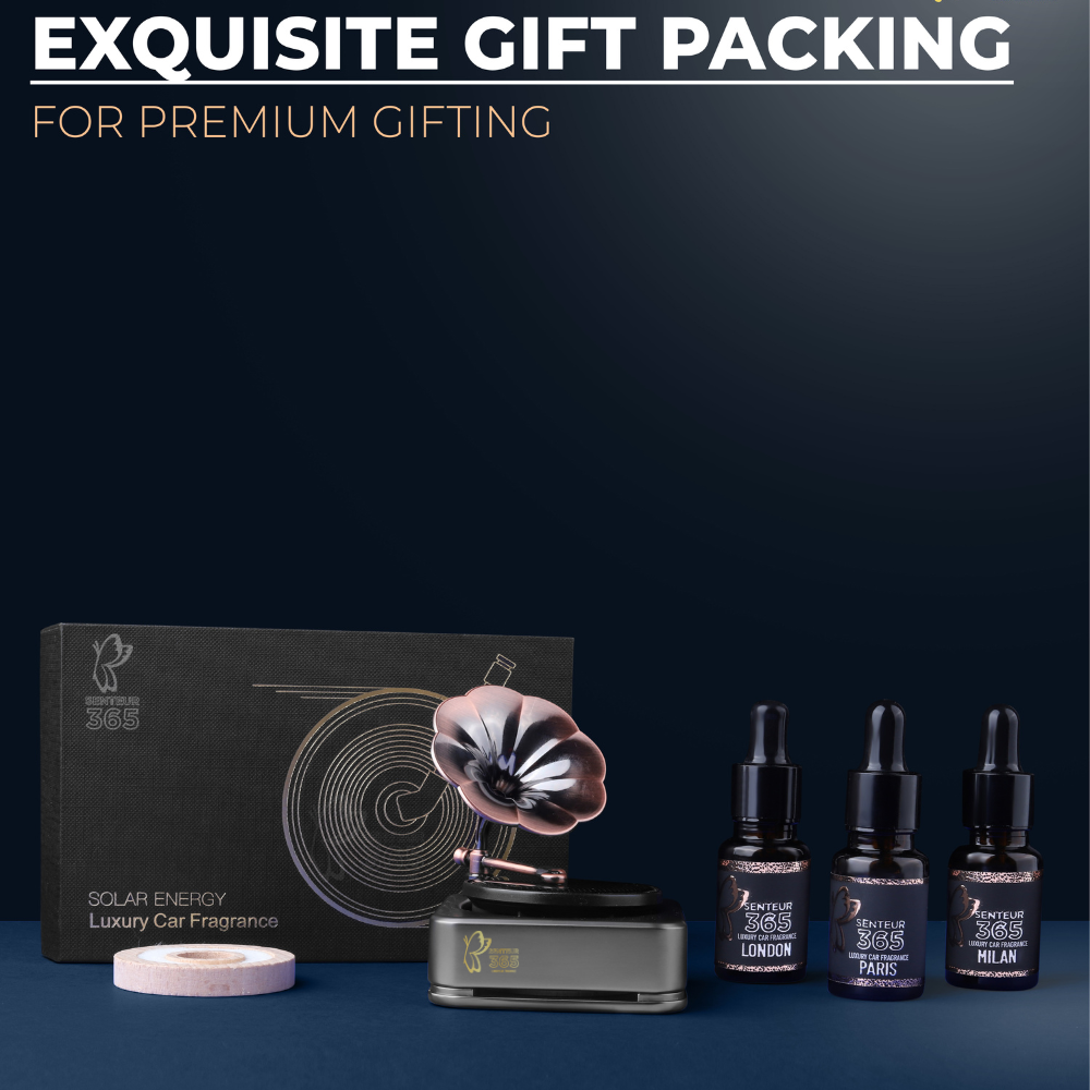 STYLENFLAUNT Senteur 365 - Trumpet Luxury Car Fragrance | Premium Solar Car Perfume with 1 Year Fragrance, Long Lasting Luxury Car Air Freshener for Car dashboard | Premium Gift Item for personal and Corporate gifting
