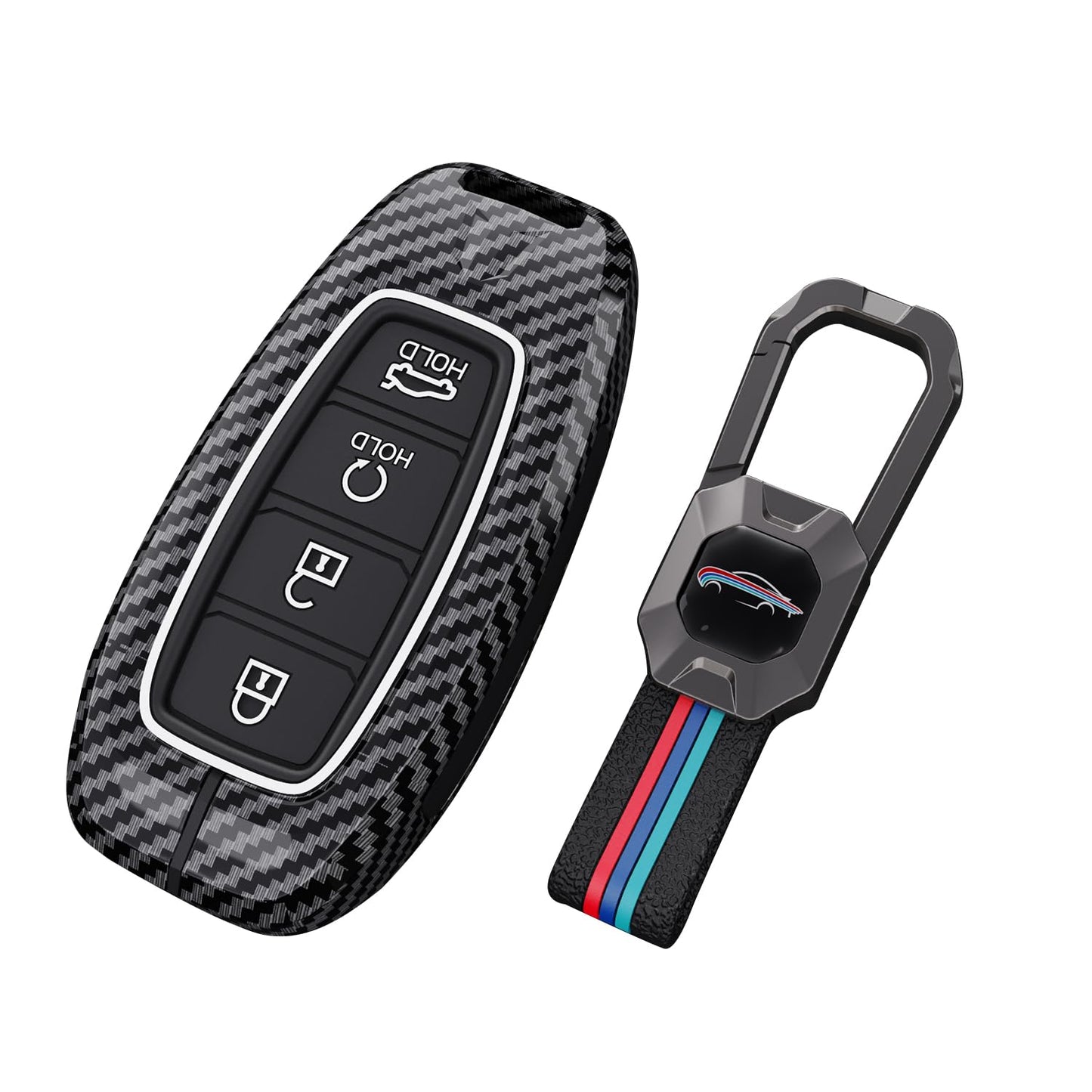 Hyundai Verna 2023 Luxury Premium Metal Carbon Fiber Black Soft Silicon Smart Car Key Cover Key Case With Key Chain ( 4 buttons)