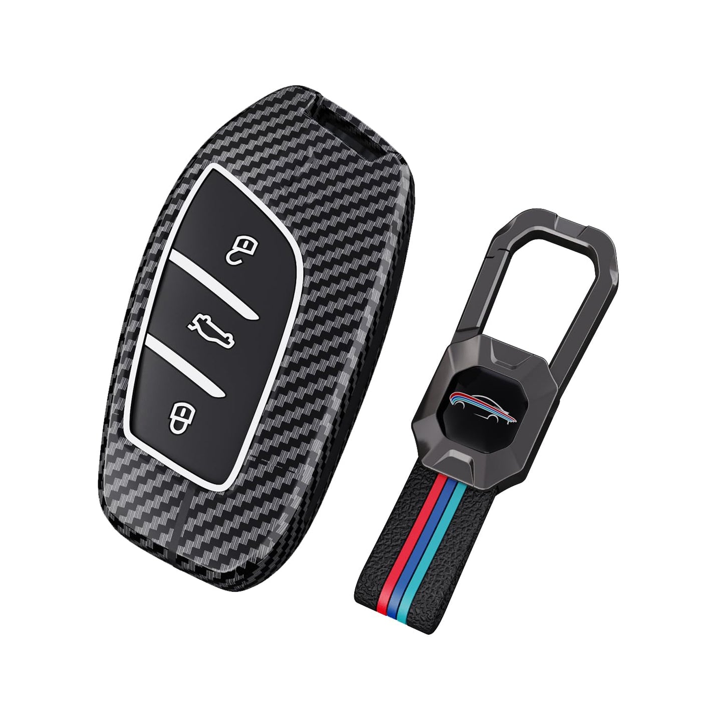 MG Astor | Zs Ev Luxury Premium Metal Carbon Fiber Black Soft Silicon Smart Car Key Cover Key Case With Key Chain ( 3 Button )