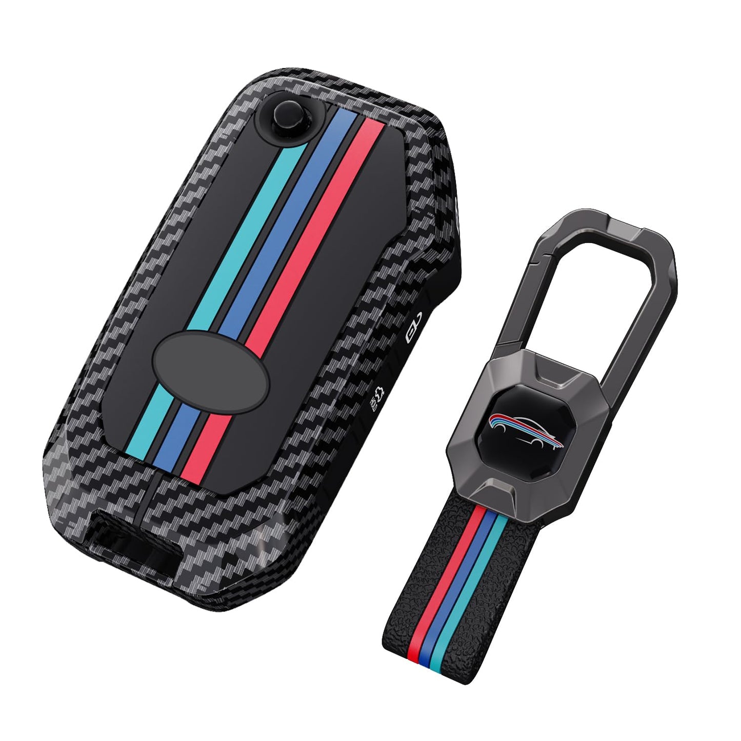 kia Seltos 2023 | Sonnet 2024 Luxury Premium Metal Carbon Fiber Black Soft Silicon Smart Car Key Cover Key Case With Key Chain ( 3 Button )