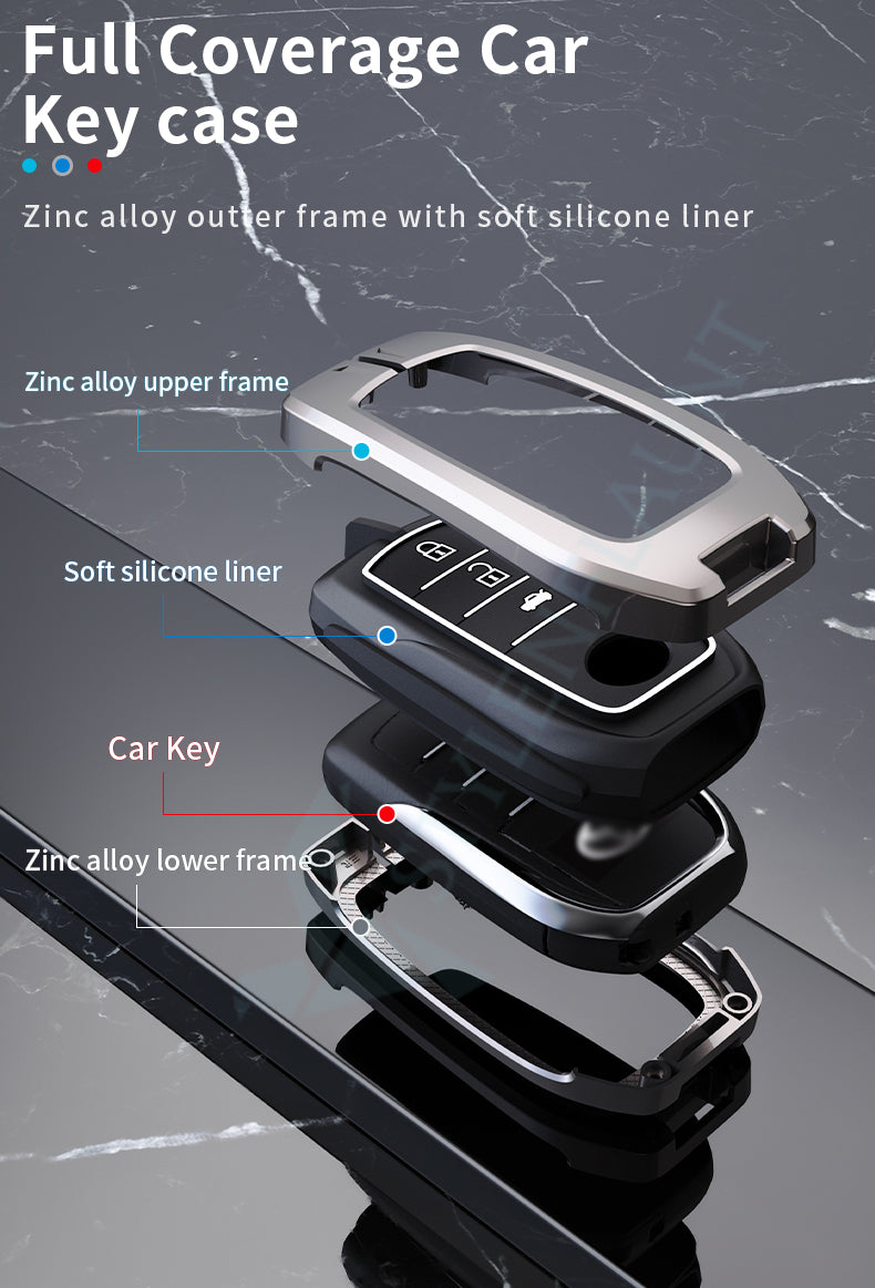 TOYOTA Land Crushier 2024 | Tundra SR5 2025 | Grand Highlander 2025 |Tacoma 2025 | Corolla 2025 | Camry 2025 Luxury Premium Metal Smart Car Key Cover Key fob Case With Key Chain ( 4 buttons )