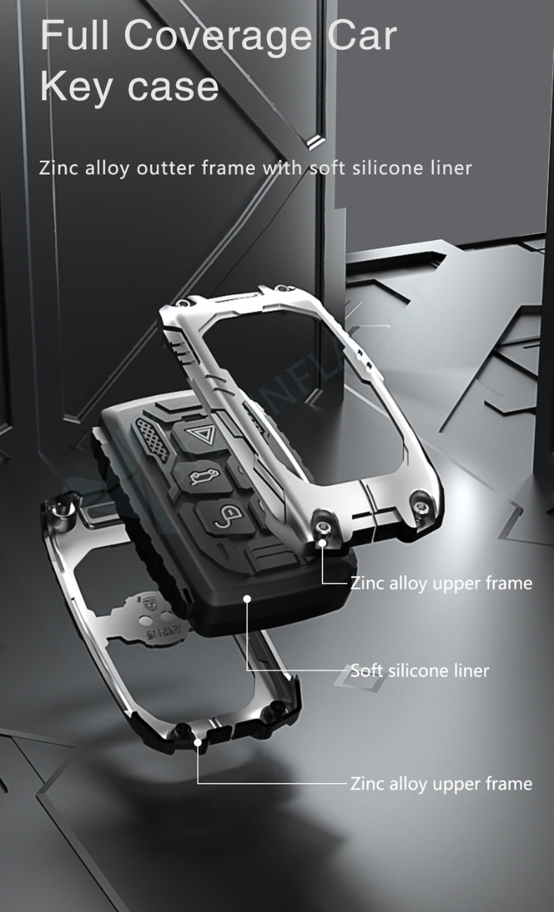 Land Rover Velar, Defender, Discovery Sport Luxury Premium Transformer Series Metal Black Silicone Smart Car Key Cover Case with Key Chain | 5-Button