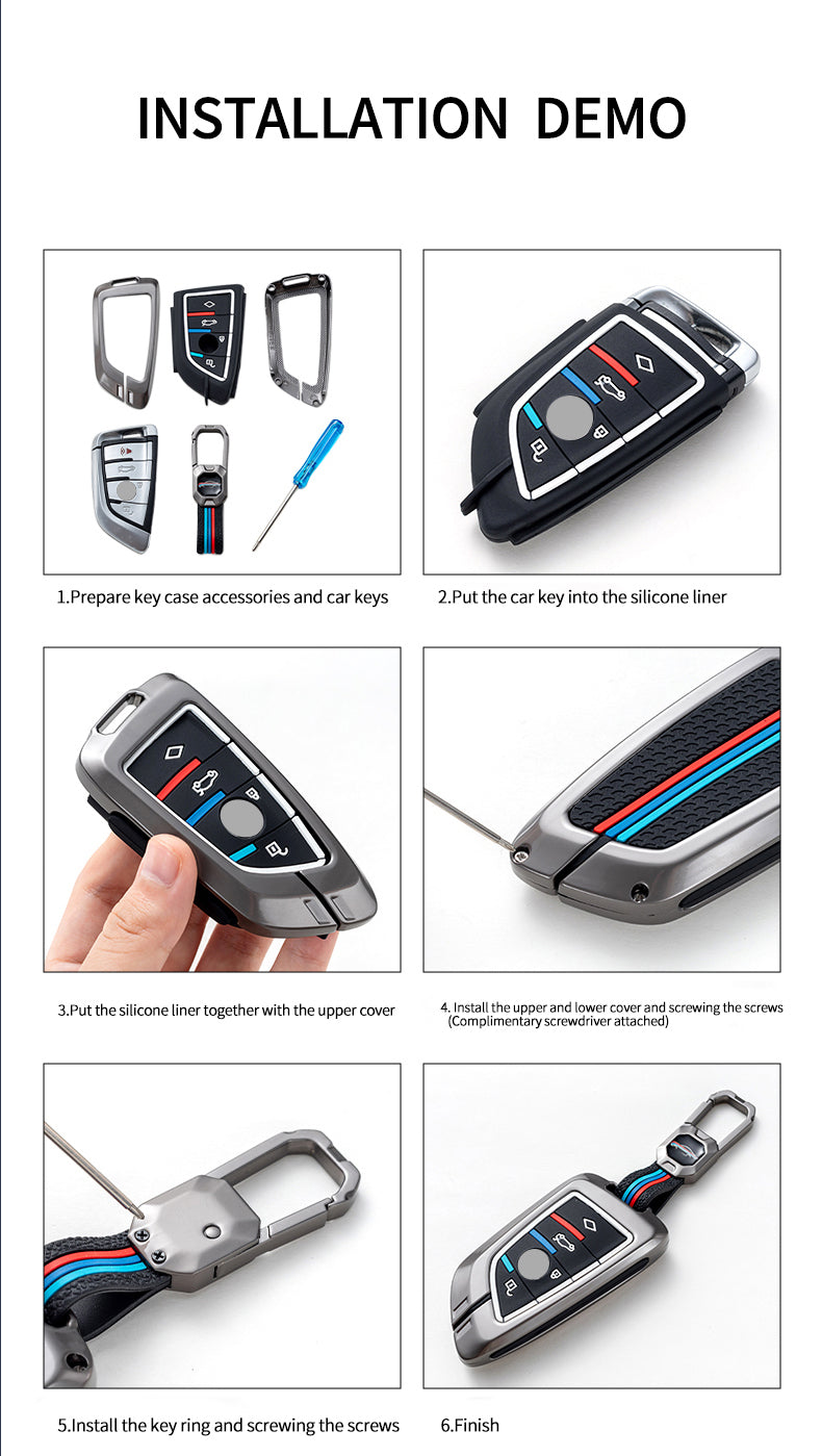 BMW X5 2023 | X7 2023 Luxury Premium Metal Carbon Fiber Black Soft Sillcon Smart Car Key Cover Key Case With Key Chain ( 3 button )