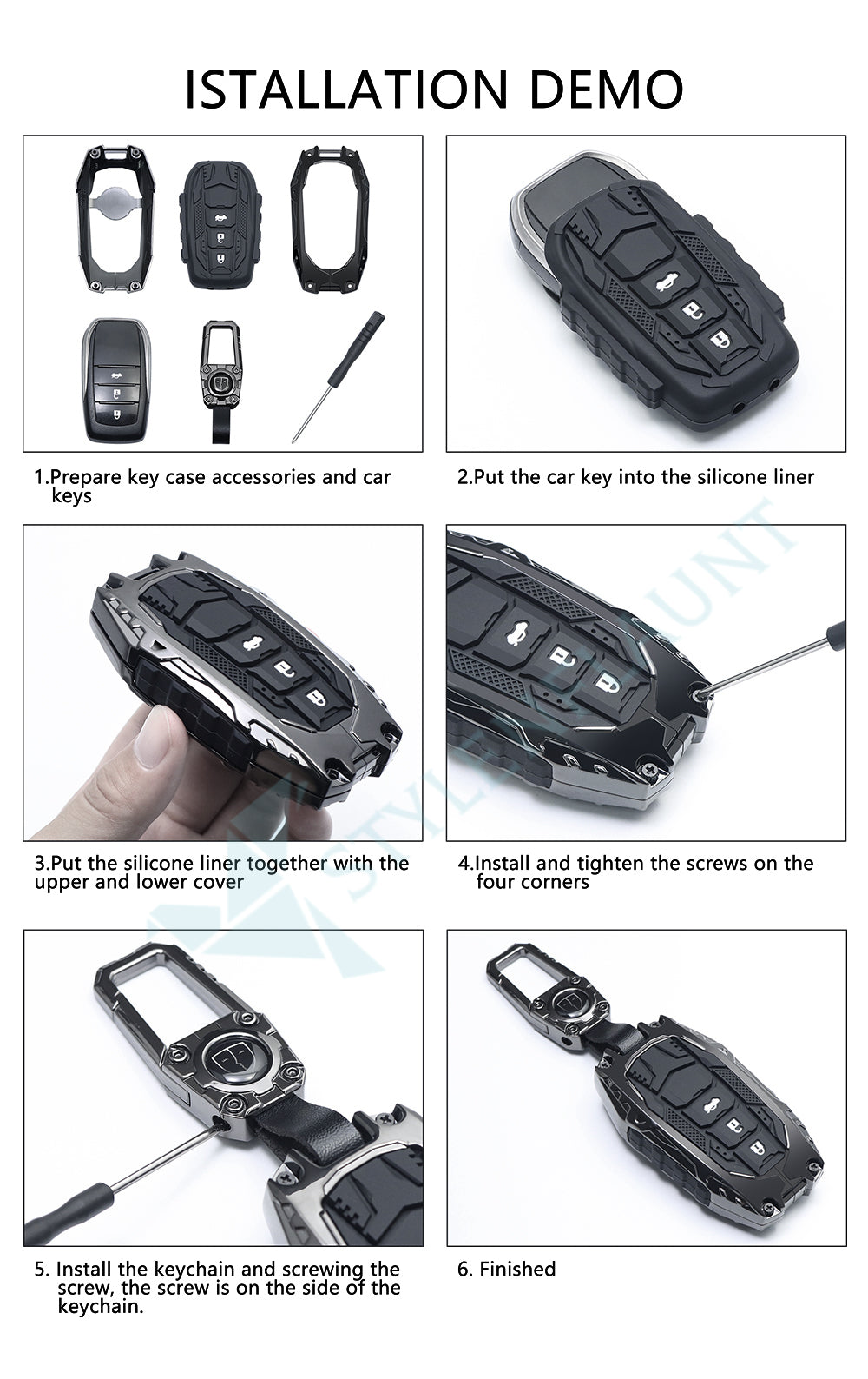 Hyundai Aura |Exter | i20 | Venue | Creta Luxury Premium Transformer Series Metal Black Soft Sillcon Smart Car Key Cover Key Case With Key Chain ( 3 buttons )