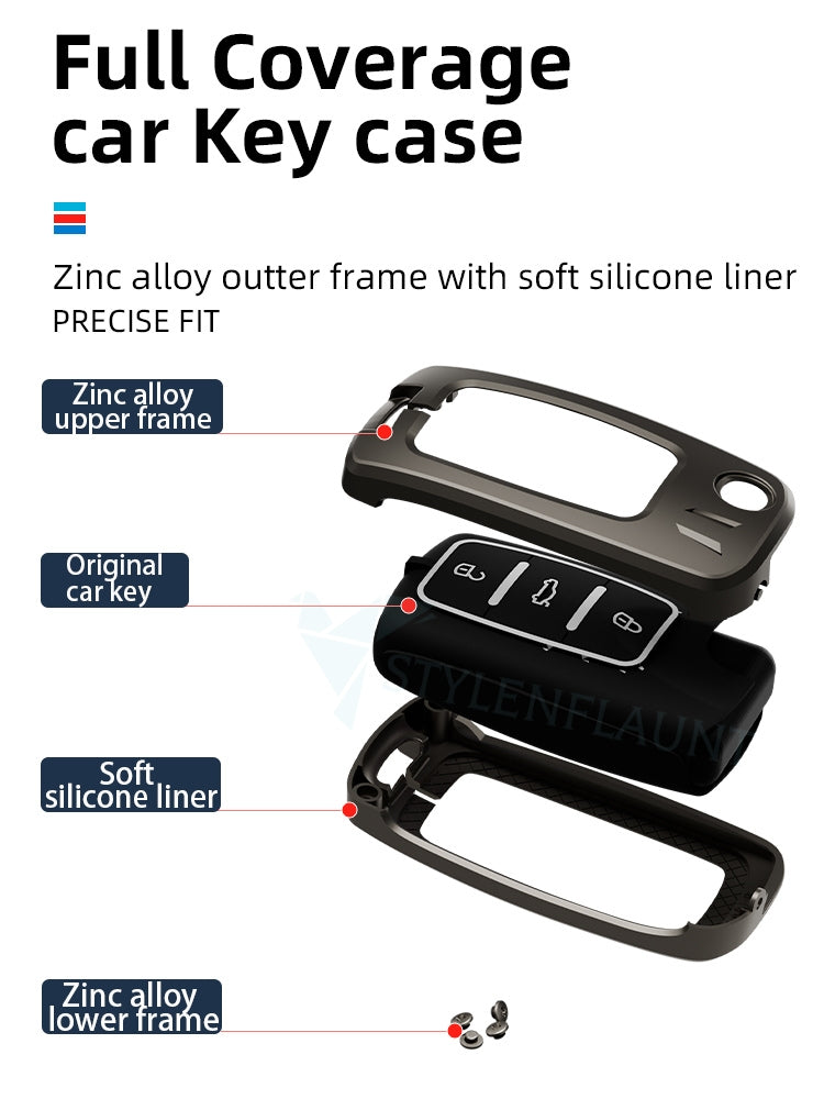 Volkswagen Polo | Jetta Luxury Premium Metal Smart Car Key Cover Key Case With Key Chain ( 3 Button ) Flipkey