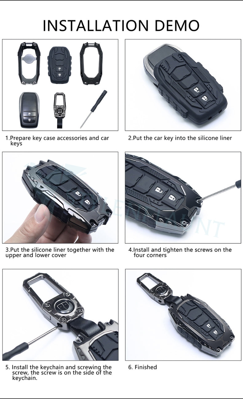 Suzuki Baleno | Grand Vitara Brezza | Jimmy | XL6 | Ertiga | Fronx | Victoris Luxury Premium Transformer Series Metal Black Soft Sillcon Smart Car Key Cover Key Case With Key Chain ( 2 buttons )