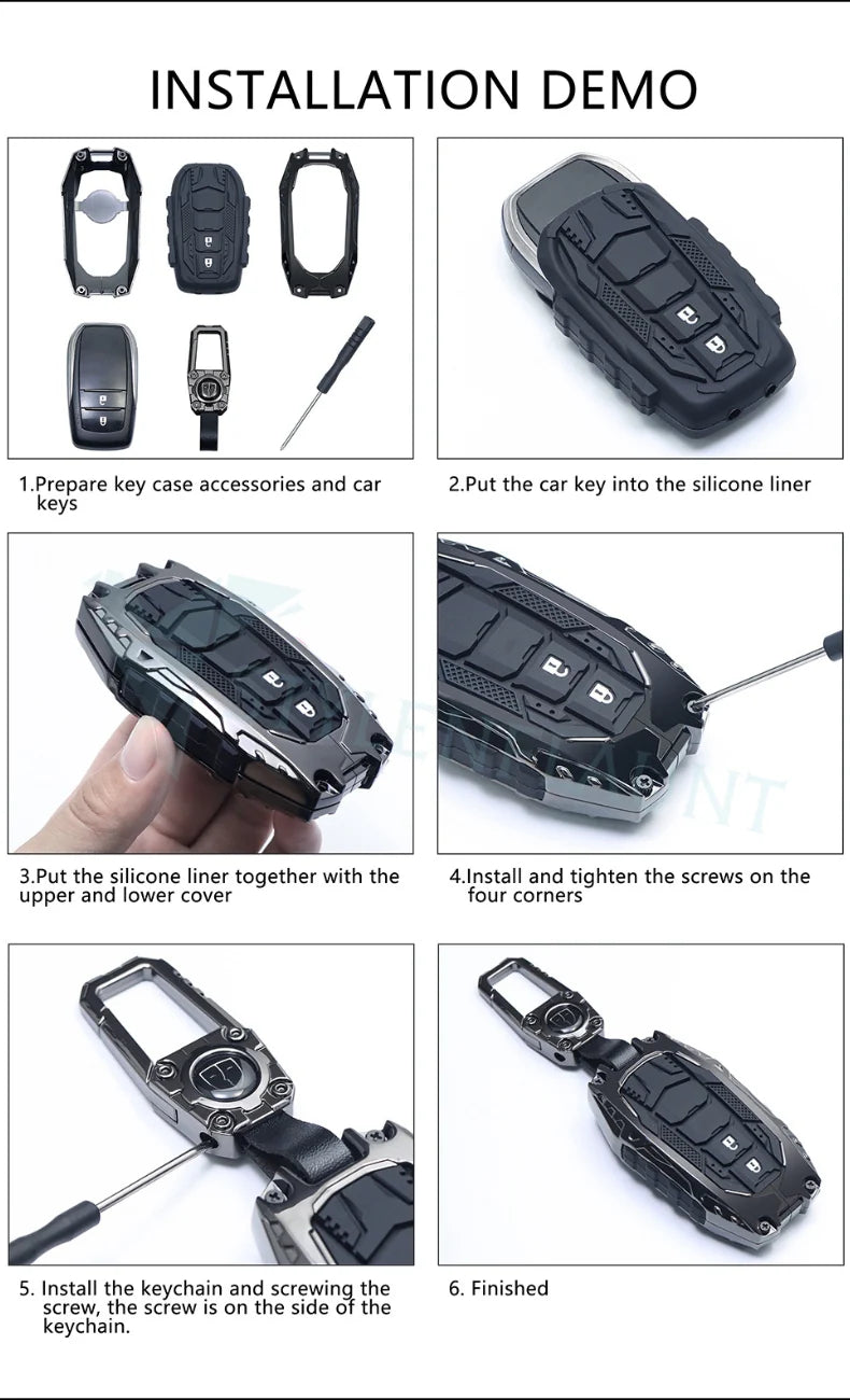 Toyota Hyryder | Glanza | Taisor Luxury Premium Transformer Series Metal Black Soft Sillcon Smart Car Key Cover Key Case With Key Chain ( 2 buttons )