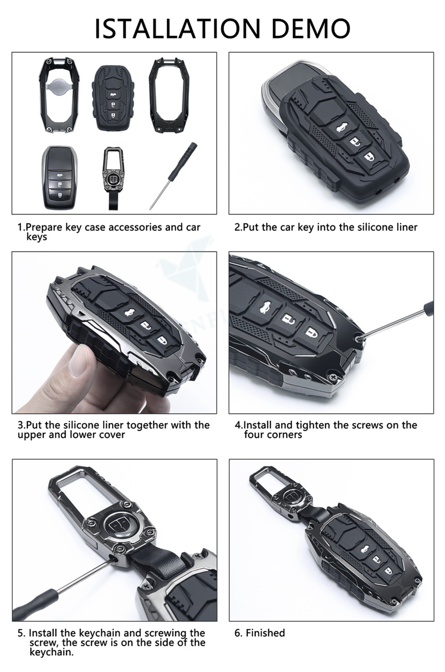 Kia Seltos 2026 | Syros 2025 | EV6 | EV9 Luxury Premium Transformer Series Metal Black Soft Sillcon Smart Car Key Cover Key Case With Key Chain (4 Button)