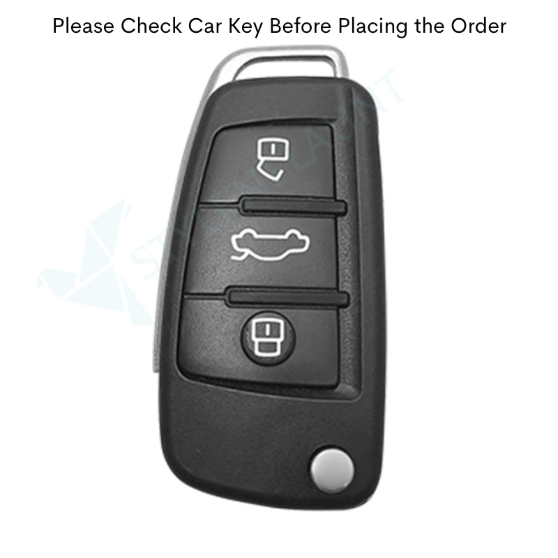 Audi Q3 Flipkey Luxury Premium Transformer Series Metal Black Soft Sillcon Smart Car Key Cover Key Case With Key Chain (3 buttons)
