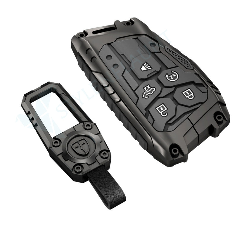 CHEVROLET Silverado 2024-25 | Tahoe | Eqinox 2025 Luxury Premium Transformer Series Metal Black Soft Sillcon Smart Car Key Cover Key Case With Key Chain (5 buttons)