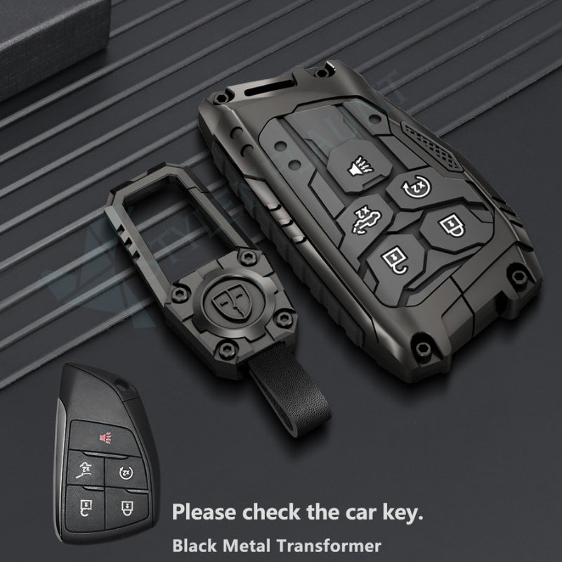 CHEVROLET Silverado 2024-25 | Tahoe | Eqinox 2025 Luxury Premium Transformer Series Metal Black Soft Sillcon Smart Car Key Cover Key Case With Key Chain (5 buttons)