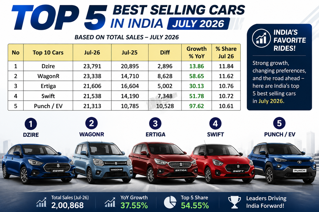 Top 5 Best Selling Car in India – July 2026
