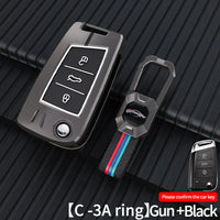 Volkswagen Taigun and Virtus Luxury Premium Metal Luxury Car Key Cover Key Case With Key Chain ( 3 Button ) Flipkey