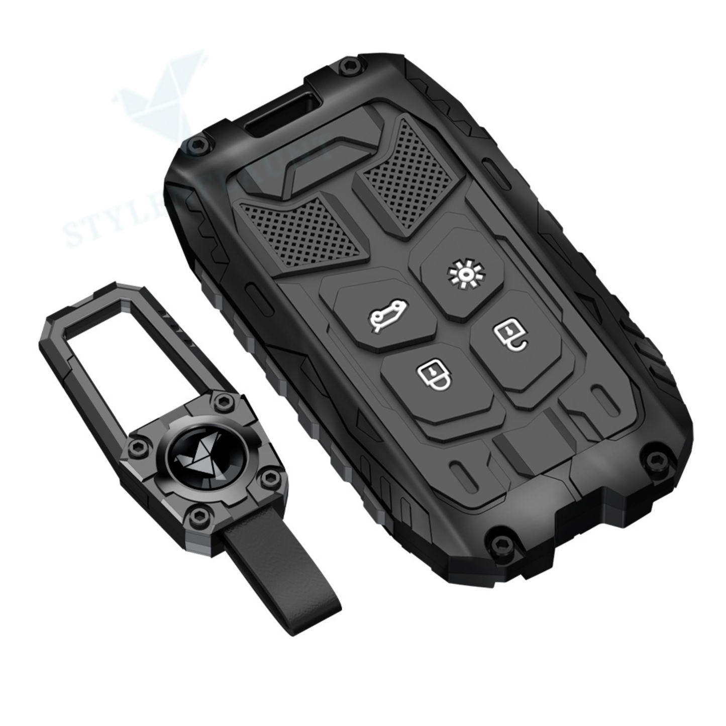 Renault Duster 2026 | Kiger Luxury Premium Transformer Series Metal Black Soft Sillcon Smart Car Key Cover Key Case With Key Chain (4 Button)