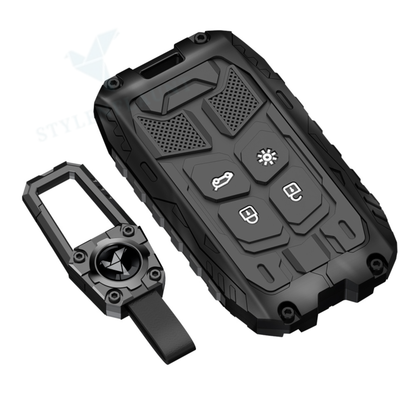Renault Duster 2026 | Kiger Luxury Premium Transformer Series Metal Black Soft Sillcon Smart Car Key Cover Key Case With Key Chain (4 Button)