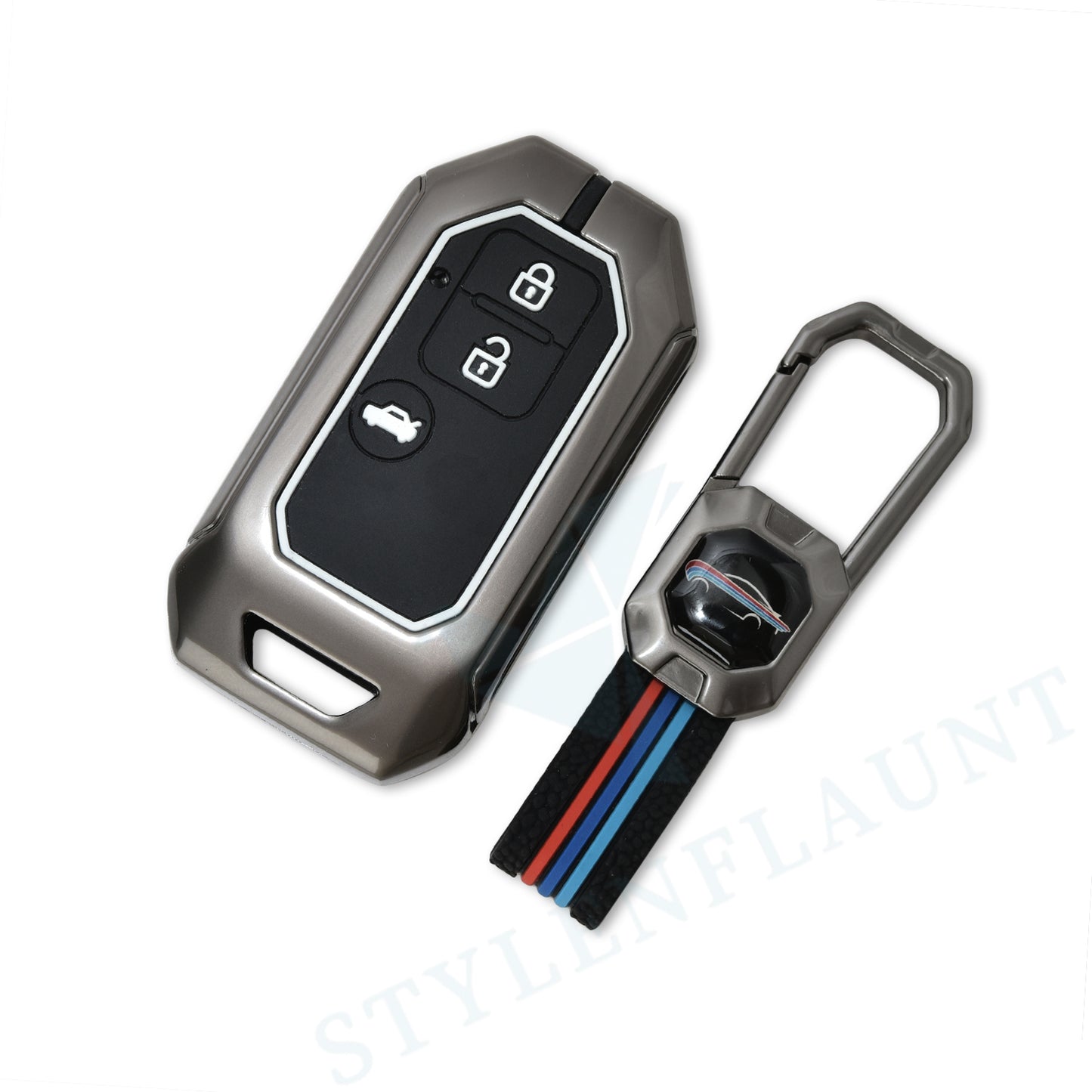 Suzuki Swift Dzire | Ertiga Luxury Premium Metal Smart Car Key Cover Soft Silicon Car Case Key Case With Key Chain( 3 Button )