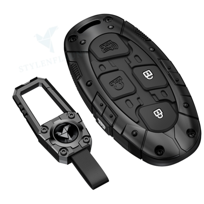 Hyundai Venue 2025 Luxury Premium Transformer Series Metal Black Soft Sillcon Smart Car Key Cover Key Case With Key Chain (3 Button)
