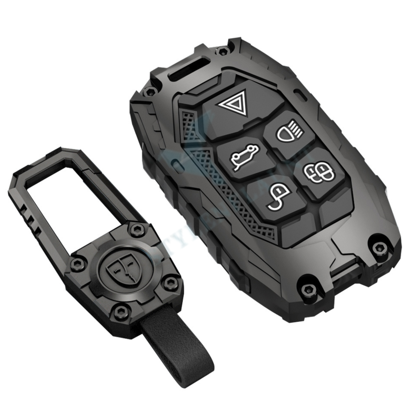 Jaguar F- face ( 2015-2020 ) Luxury Premium Transformer Series Metal Black Soft Sillcon Smart Car Key Cover Key Case With Key Chain ( 5 Button )