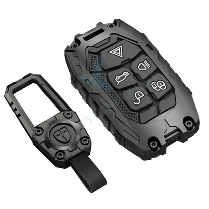 Jaguar F- face ( 2015-2020 ) Luxury Premium Transformer Series Metal Black Soft Sillcon Smart Car Key Cover Key Case With Key Chain ( 5 Button )
