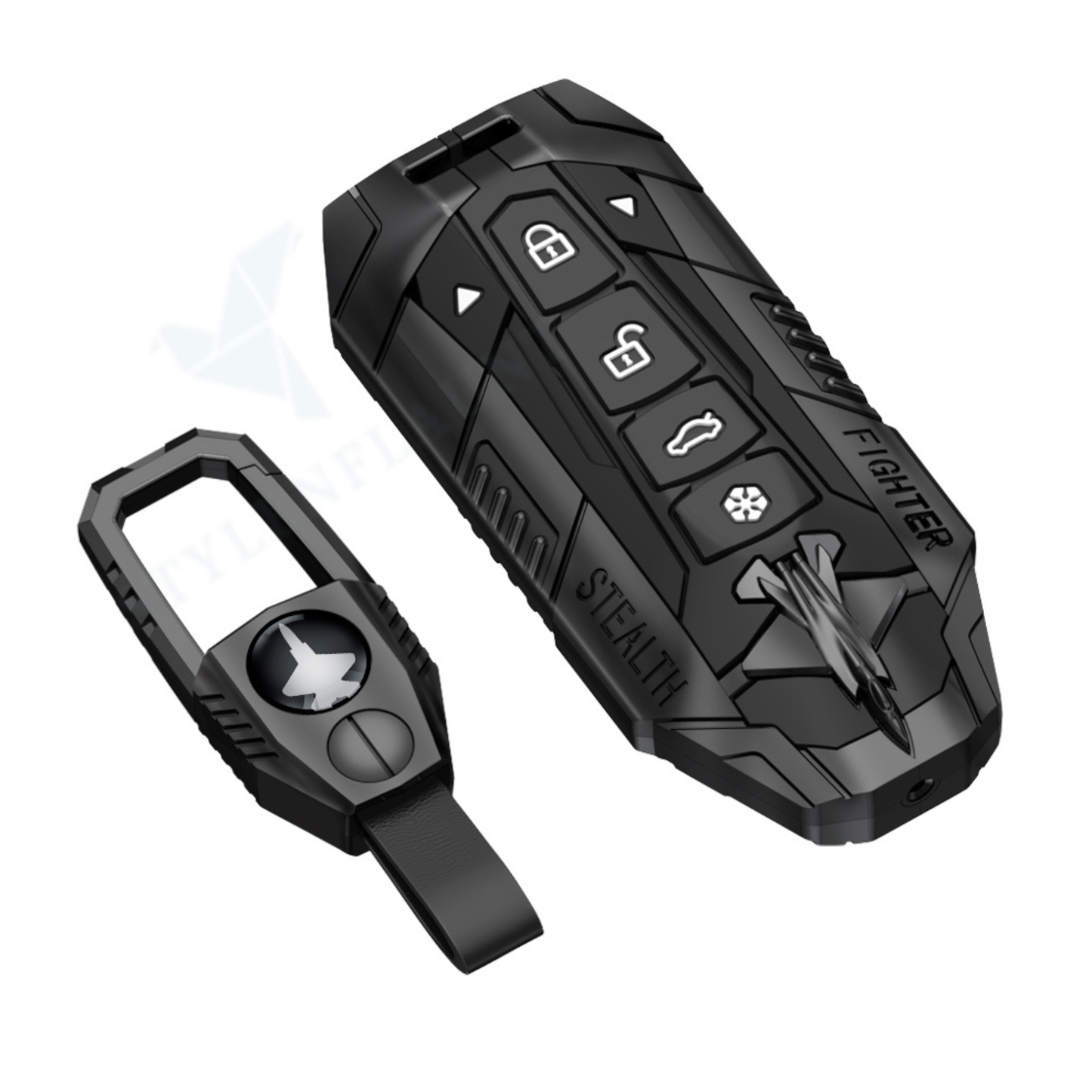 Mahindra XEV 9e | BE 6 | 7XO Luxury Premium Fighter Series Metal Black Soft Sillcon Smart Car Key Cover Key Case With Key Chain (6 Button) Design Patent Pending - Copying Prohibited