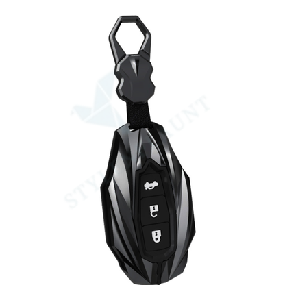 Hyundai i20 2024 | Verna Old Luxury Premium Protector Series Metal Black Soft Sillcon Smart Car Key Cover Key Case With Key Chain ( 3 button )