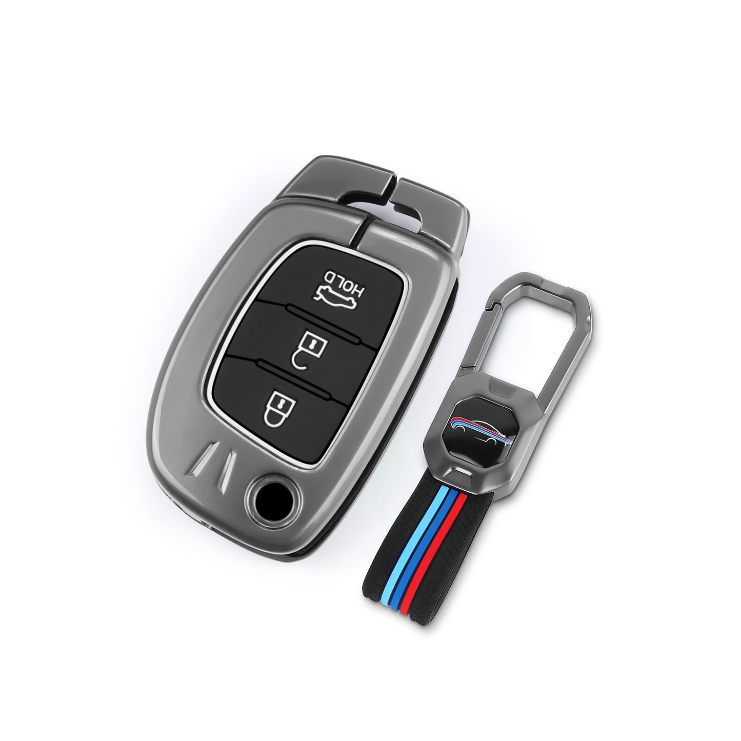 Hyundai Aura |Exter | i20 | Venue | Creta Luxury Premium Metal Smart Car Key Cover Key Case With Key Chain( 3 buttons )Compatible with flip key only