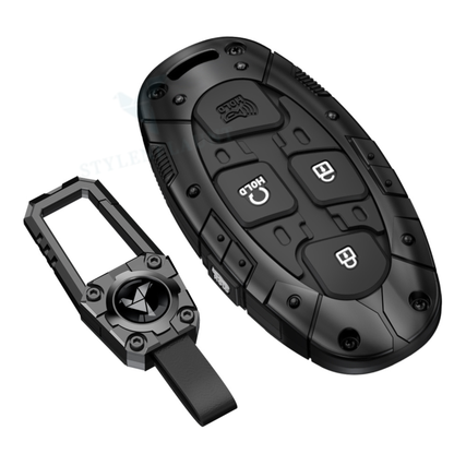 Hyundai Venue 2025 Luxury Premium Transformer Series Metal Black Soft Sillcon Smart Car Key Cover Key Case With Key Chain (4 Button)