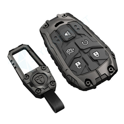 Cadillac 2015-2019 Escalade | CTS | SRX | XT4 | XT5 | XT6 | XTS | ATS Luxury Premium Transformer Series Metal Black Soft Sillcon Smart Car Key Cover Key Case With Key Chain (5 buttons)