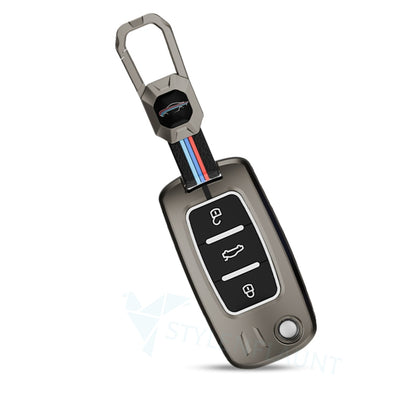 Skoda Polo | Rapid | Vento Luxury Premium Metal Smart Car Key Cover Key Case With Key Chain (3 Button ) Flipkey