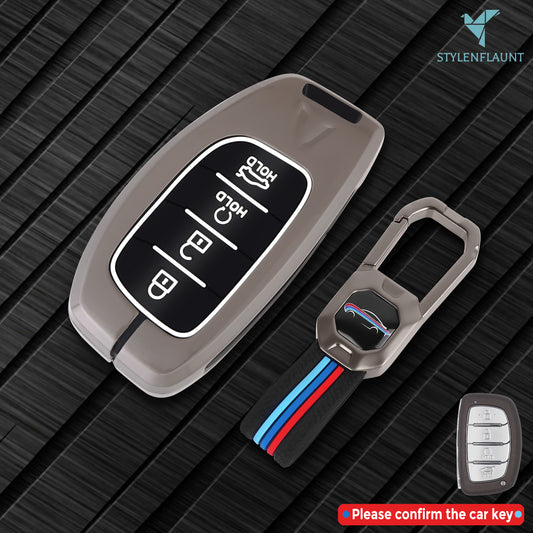 Hyundai Creta 2024|Alcazar Luxury Premium Metal Smart Car Key Cover Key Case With Key Chain-4 buttons