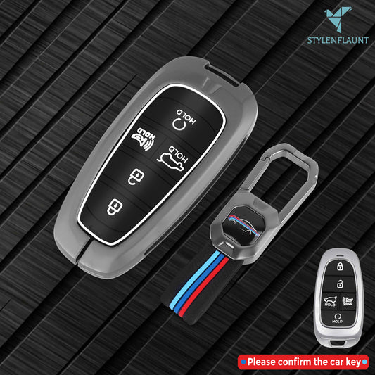 Hyundai Ioniq Luxury Premium Metal Smart Car Key Cover Key Case With Key Chain-5 buttons