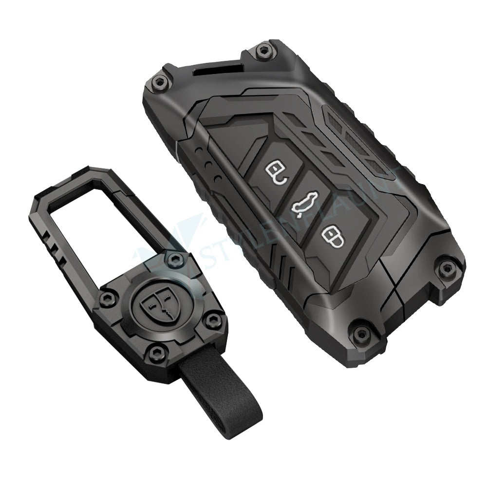 Volkswagen Tiguan Luxury Premium Transformer Series Metal Black Soft Sillcon Smart Car Key Cover Key Case With Key Chain ( 3 Button )
